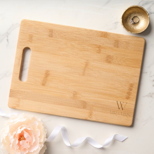 Disover Minimal Custom Monogram Mr & Mrs Couples Name Cutting Board