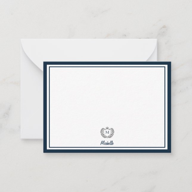 Minimal Custom Monogram Name Royal Crest Emblem Note Card (Front)