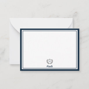 Minimal Custom Monogram Name Royal Crest Emblem Note Card