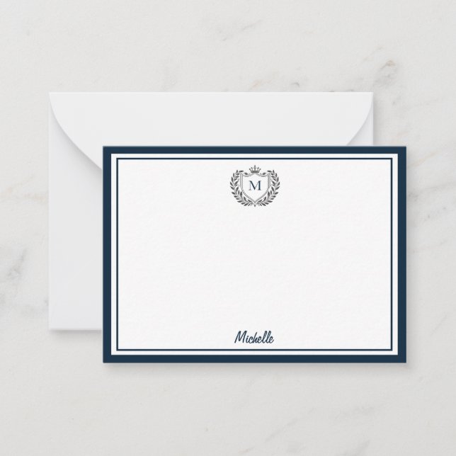 Minimal Custom Monogram Name Royal Crest Emblem Note Card (Front)
