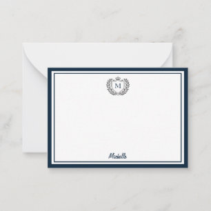 Minimal Custom Monogram Name Royal Crest Emblem Note Card