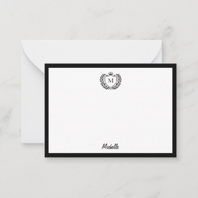 Minimal Custom Monogram Name Royal Crest Emblem    Note Card (Front)