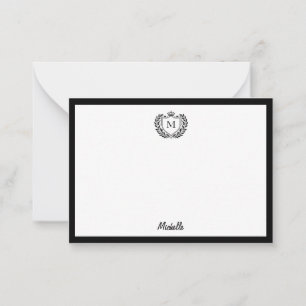 Minimal Custom Monogram Name Royal Crest Emblem Note Card