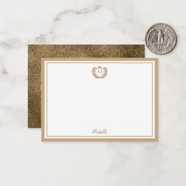 Minimal Custom Monogram Name Royal Crest Emblem Note Card (Front/Back In Situ)