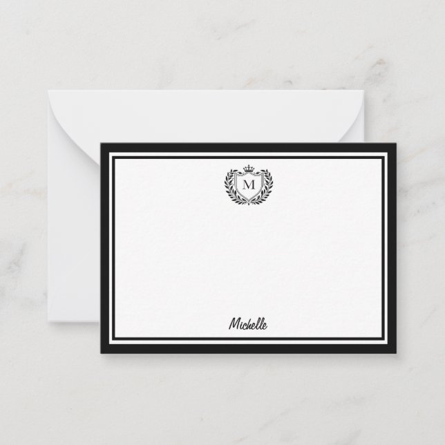 Minimal Custom Monogram Name Royal Crest Emblem    Note Card (Front)