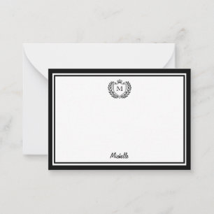 Minimal Custom Monogram Name Royal Crest Emblem Note Card