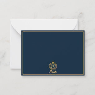 Minimal Custom Monogram Name Royal Crest Emblem Note Card