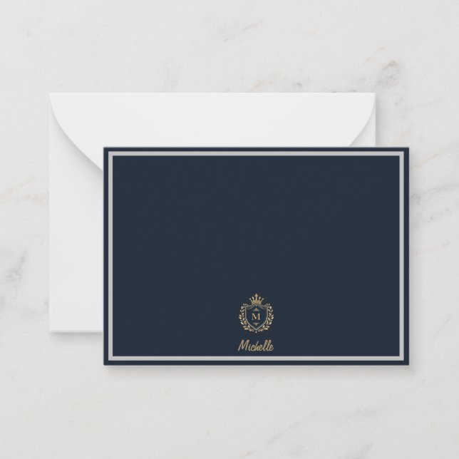Minimal Custom Monogram Name Royal Crest Emblem    Note Card (Front)