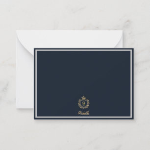 Minimal Custom Monogram Name Royal Crest Emblem Note Card