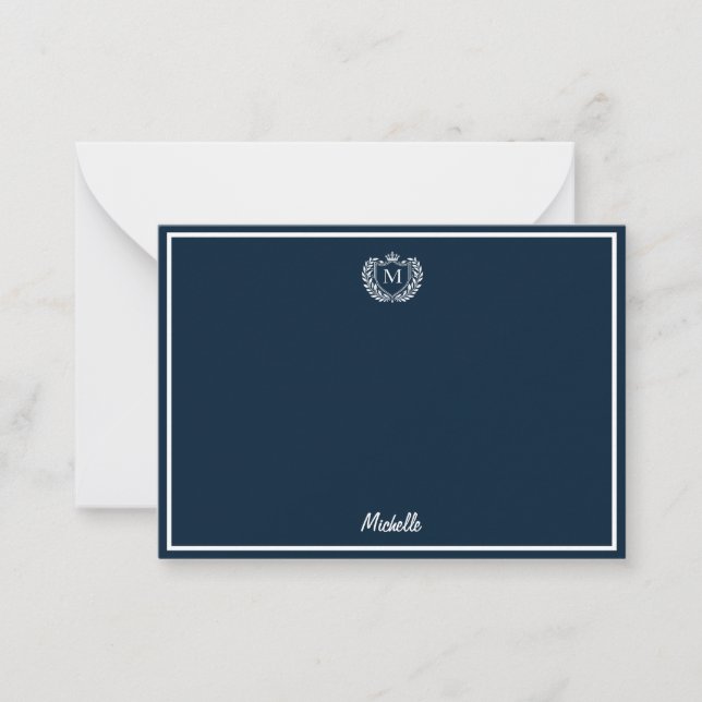 Minimal Custom Monogram Name Royal Crest Emblem    Note Card (Front)