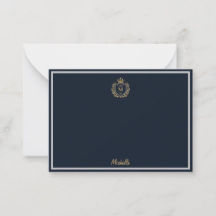 Minimal Custom Monogram Name Royal Crest Emblem Note Card