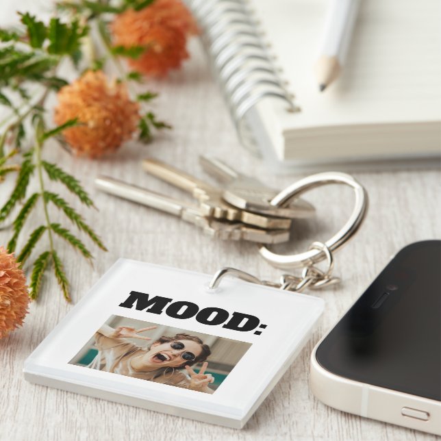 Minimal Custom MOOD Funny Add Photo Keychain (Front Right)