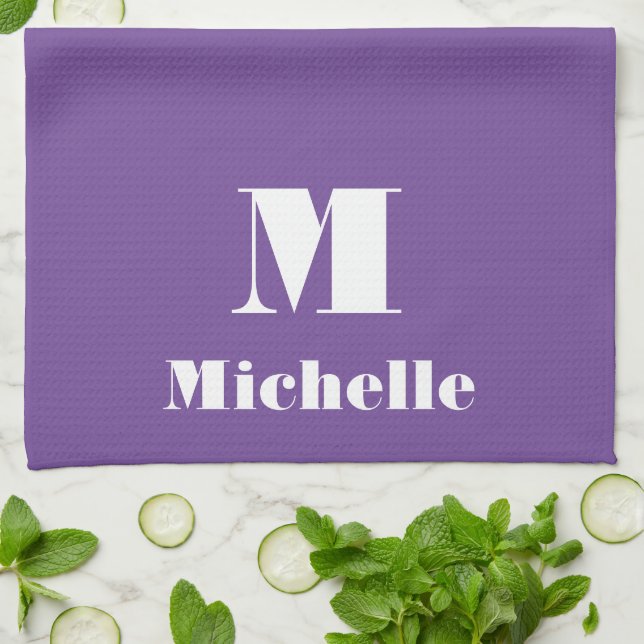 MInimal Custom Name Initial Solid Color  Kitchen Towel (Folded)