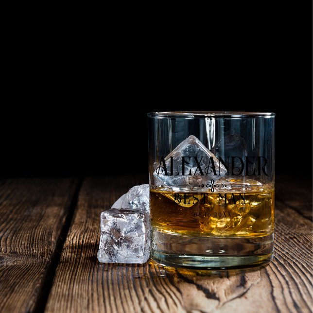 Minimal Custom Name Year Wedding Engraved Etched Whiskey Glass (Creator Uploaded)