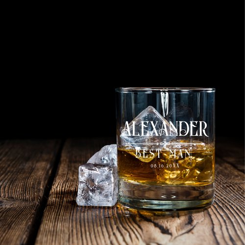 Minimal Custom Name Year Wedding Engraved Etched Whiskey Glass