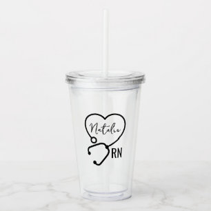 Minimal Custom Nurse Name Stethoscope Heart Acrylic Tumbler