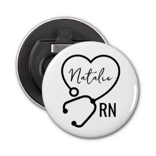 Minimal Custom Nurse Name Stethoscope Heart Bottle Opener