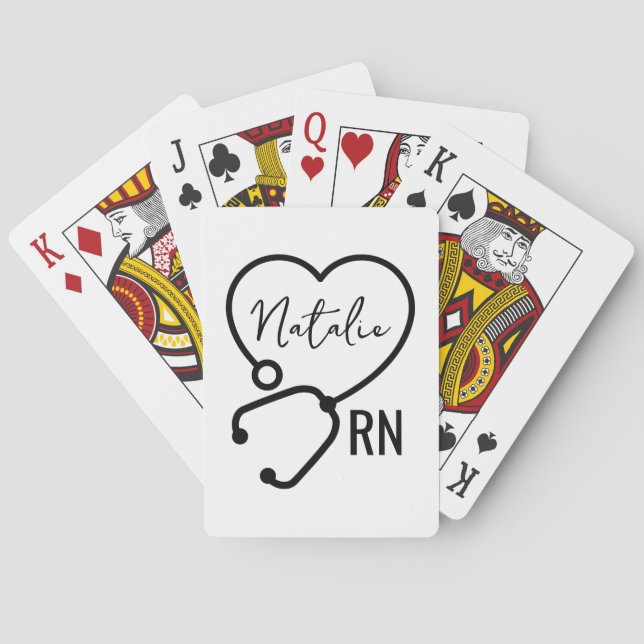 Minimal Custom Nurse Name Stethoscope Heart  Poker Cards (Back)