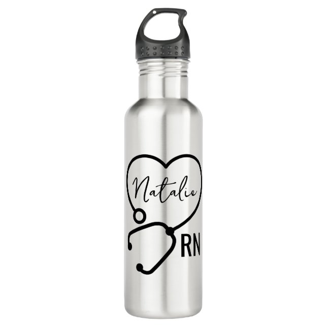 Minimal Custom Nurse Name Stethoscope Heart  Stainless Steel Water Bottle (Front)