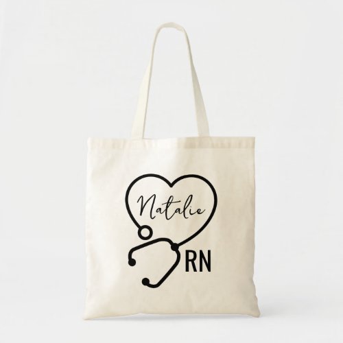 Minimal Custom Nurse Name Stethoscope Heart  Tote Bag