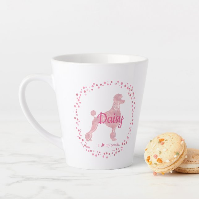 Minimal Custom Pastel Pink Poodle Silhouette Latte Mug (In Situ)