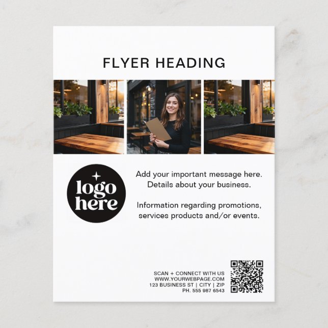 Minimal Custom Photo Logo QR Code Restaurant Flyer (Front)