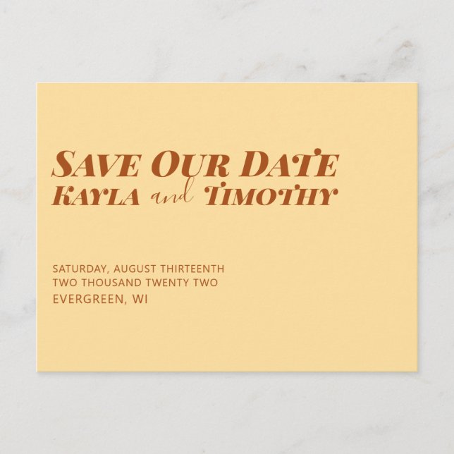 Minimal Custom Save The Date Wedding Postcard  (Front)