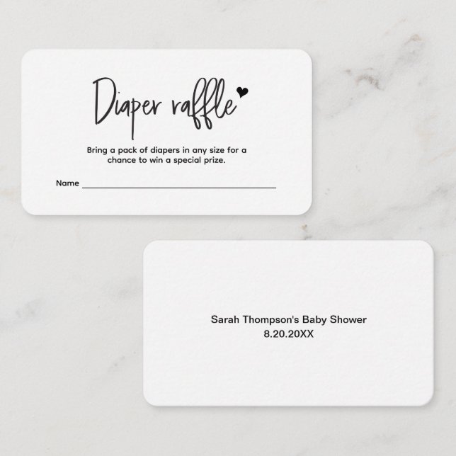Minimal Custom Simple Diaper Raffle ticket  Enclosure Card (Front/Back)