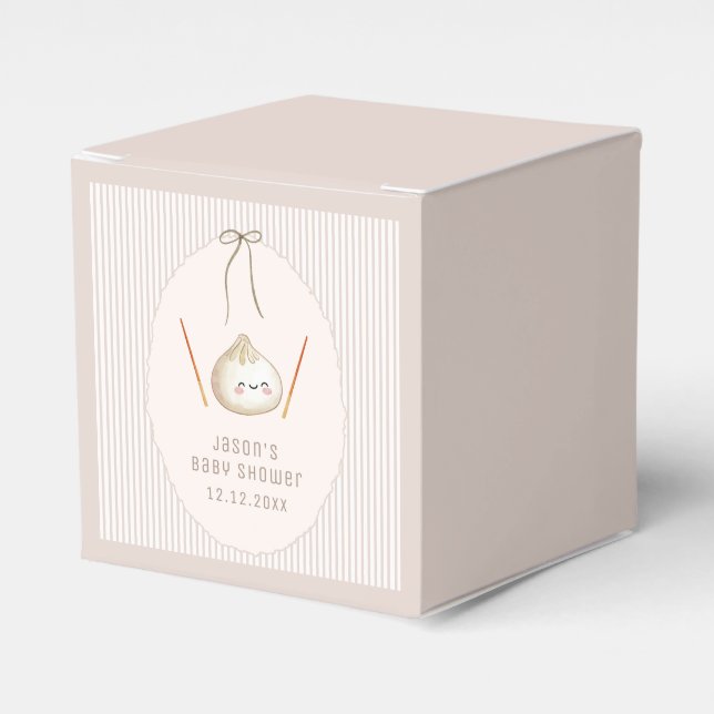 Minimal Cute Boy Bow Asian Dumpling Baby Shower  Favor Boxes (Front Side)