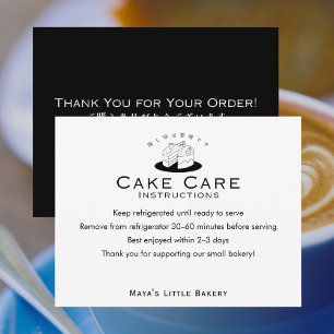 Minimal Cute Cake Logo Care Instructions Thank You Card