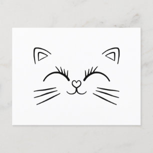 Minimal Cute Cat Face Doodle Outline Postcard
