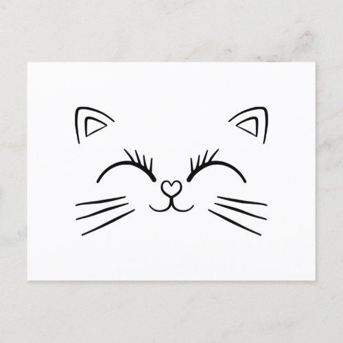 Minimal Cute Cat Face Doodle Outline Postcard
