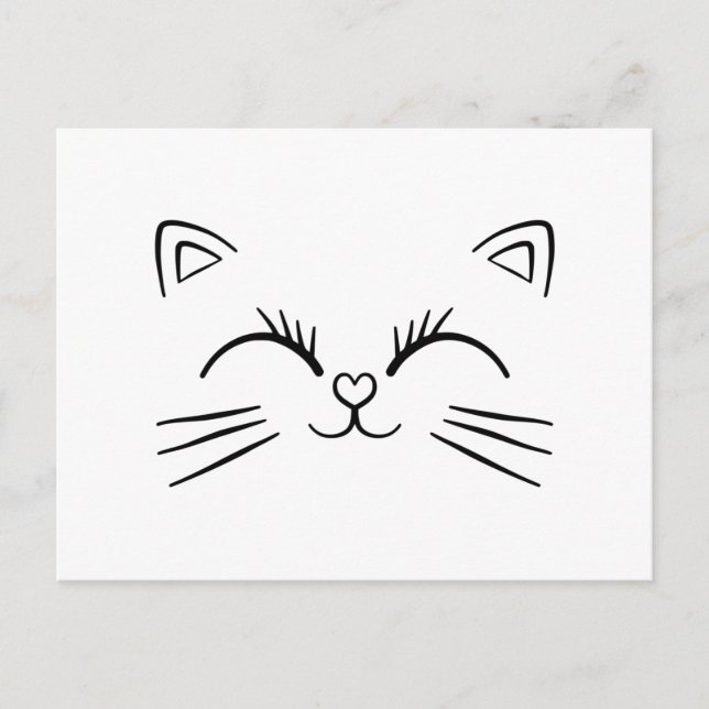 Minimal Cute Cat Face Doodle Outline Postcard (Front)