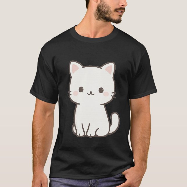 Minimal Cute Cat Line Art – Simple Kawaii Cat Desi T-Shirt (Front)