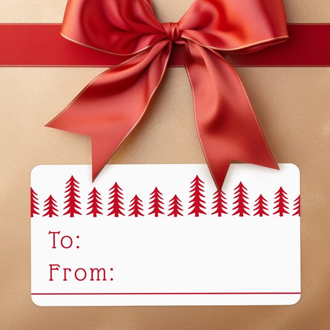 Minimal cute Christmas trees red white Label (Minimal cute Christmas trees red white Label)