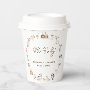 Minimal Cute Farm Animals Barnyard Baby Shower Paper Cups
