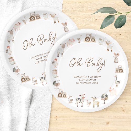 Minimal Cute Farm Animals Barnyard Baby Shower Paper Plates