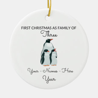 Minimal Cute First Christmas as Family of Three Ceramic Ornament