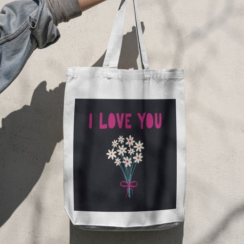 Minimal Cute Flowers I love you Mom Mothers Day Tote Bag