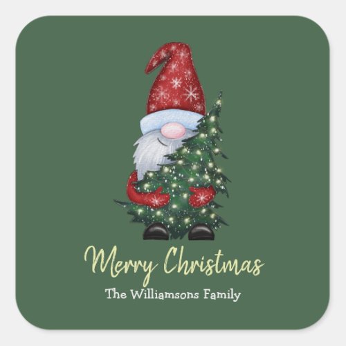 Minimal Cute Gnome Merry Christmas Presents  Square Sticker