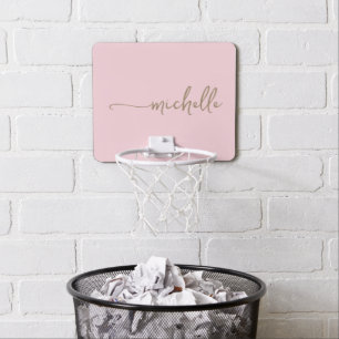 Minimal Cute Gold Monogram Name Script Pale Pink Mini Basketball Hoop