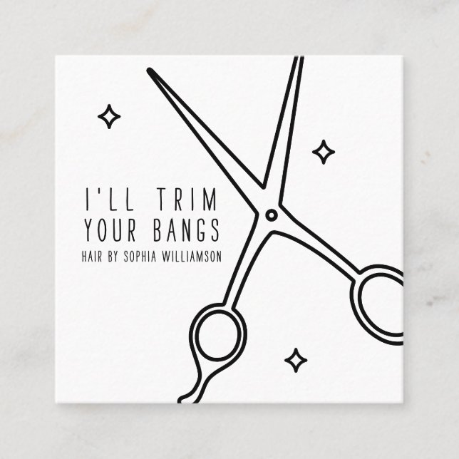 Minimal Cute Hair Stylist Hairdresser Scissor Star Square Business Card (Front)