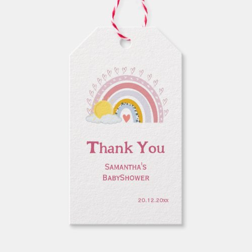 Minimal Cute Pink Rainbow Sun Baby Shower Thankyou Gift Tags