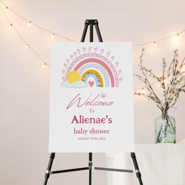 Minimal Cute Pink Rainbow Sun Baby shower Welcome Foam Board (In Situ (Stand))