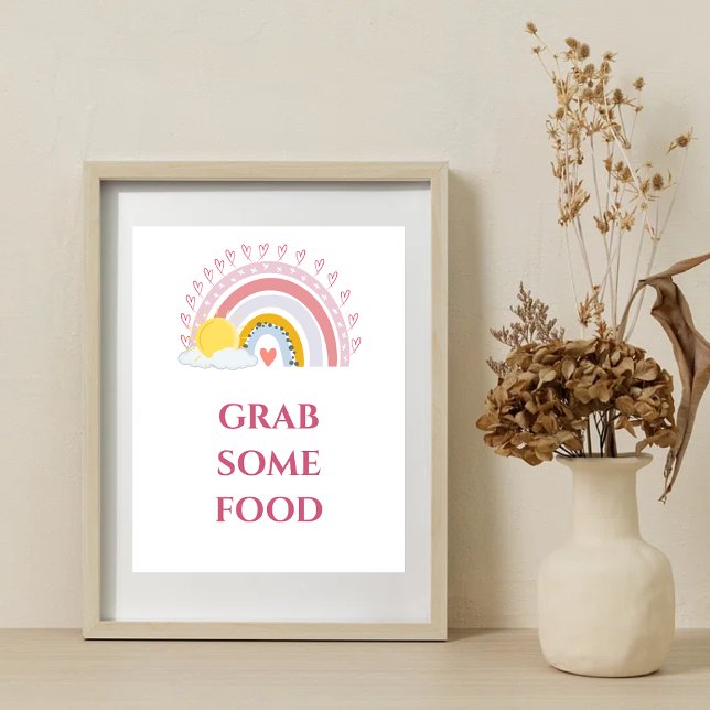 Minimal Cute Rainbow Sun babyshower Grab some Food Poster (Creator Uploaded)