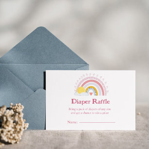 Minimal Cute Rainbow Sun Pink Baby Diaper Raffle Invitation