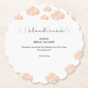 Minimal cute She's on cloud 9 Bridal Shower Decor Paper Coaster
