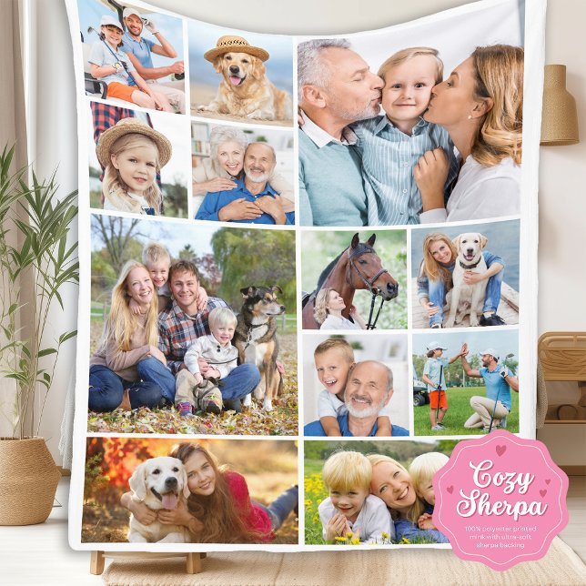 Minimal Cute Simple Unique 12 Photo Collage Sherpa Blanket (Creator Uploaded)