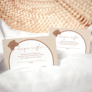 Minimal Cute Teddy Bear Baby Diaper Raffle Ticket Enclosure Card