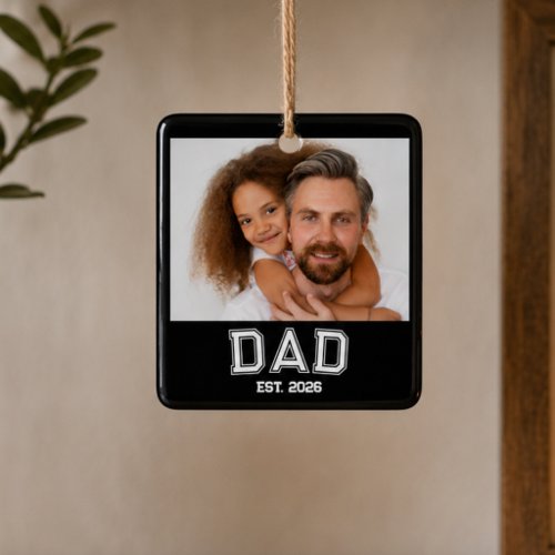 Minimal Dad Established Year New Father Photo Ceramic Ornament